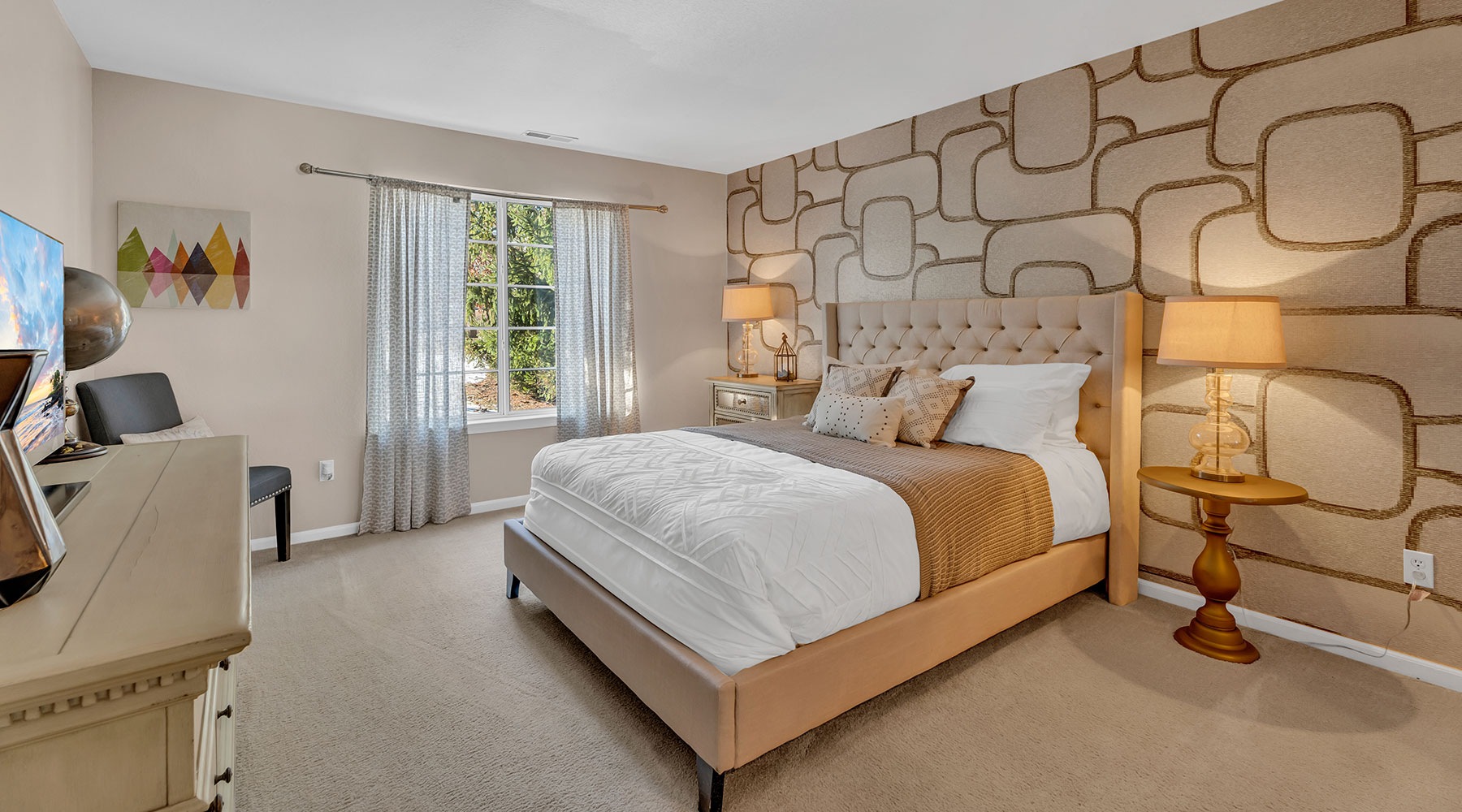 beautiful cozy bedroom with luxury interiors