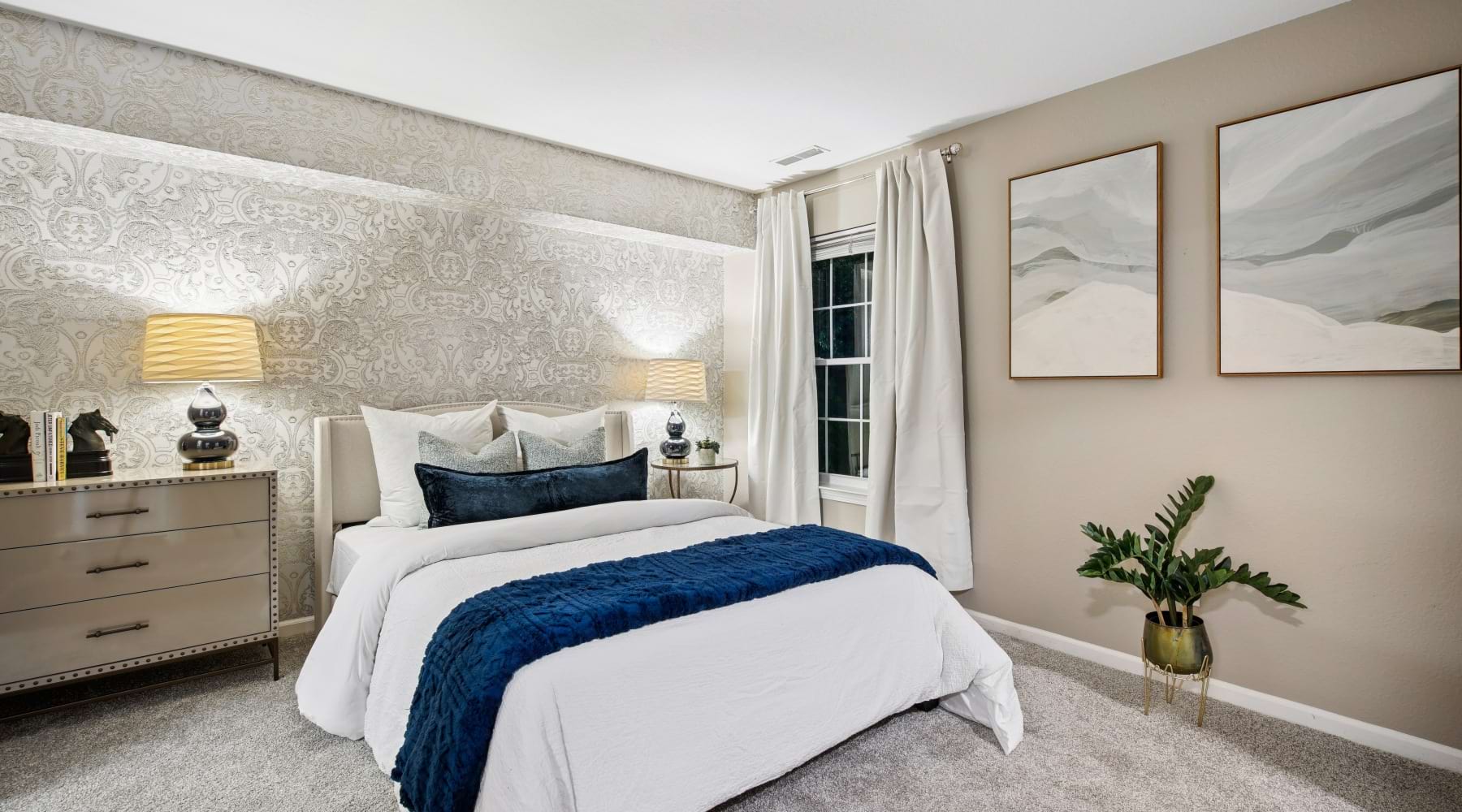 beautiful cozy bedroom with luxury interiors